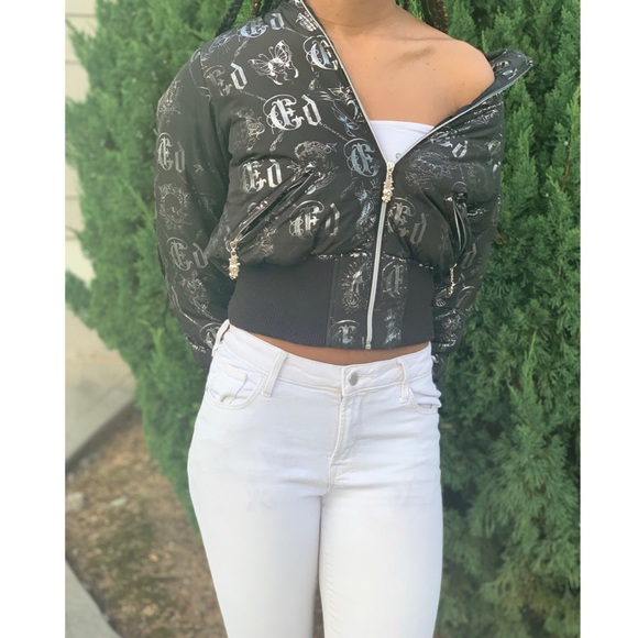 Christian Audigier Jackets & Blazers - Women’s black & Metallic Silver puffer Coat